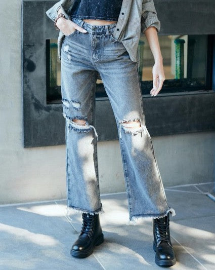 Absolute High Rise Distressed Mom Jeans