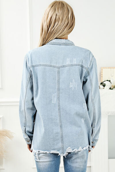 Distressed Frayed Hem Denim Jacket | Multiple Colors