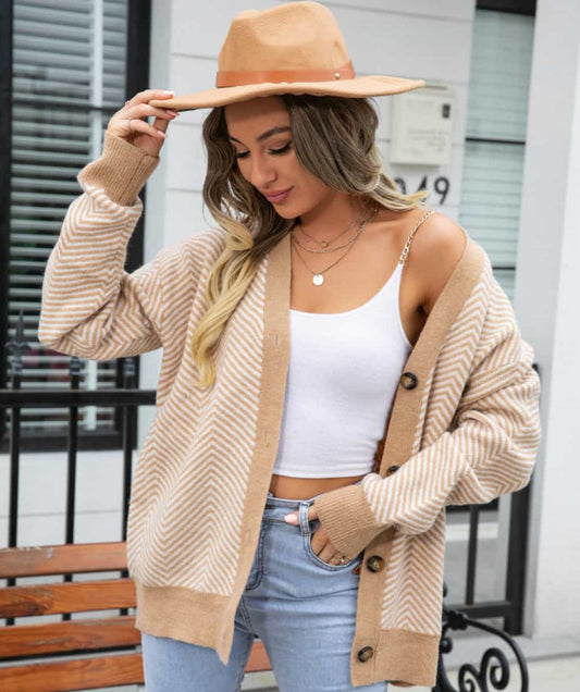 Boho Chic Striped Button-Up Cardigan