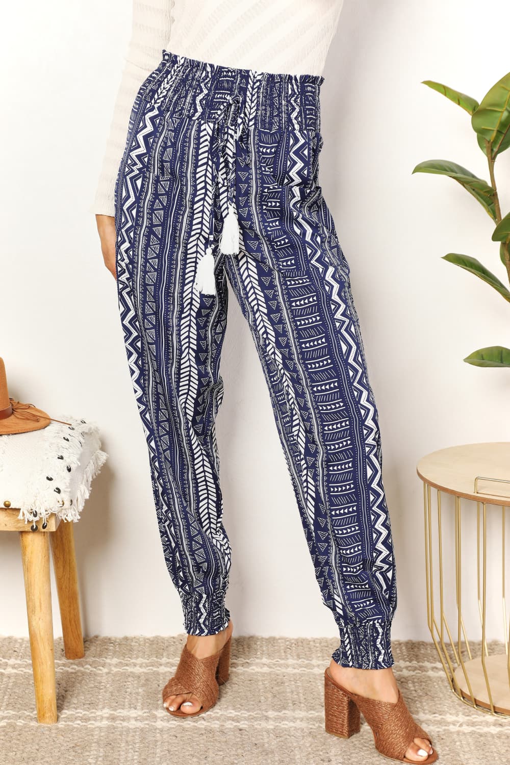 Geometric Tassel High-Rise Pants