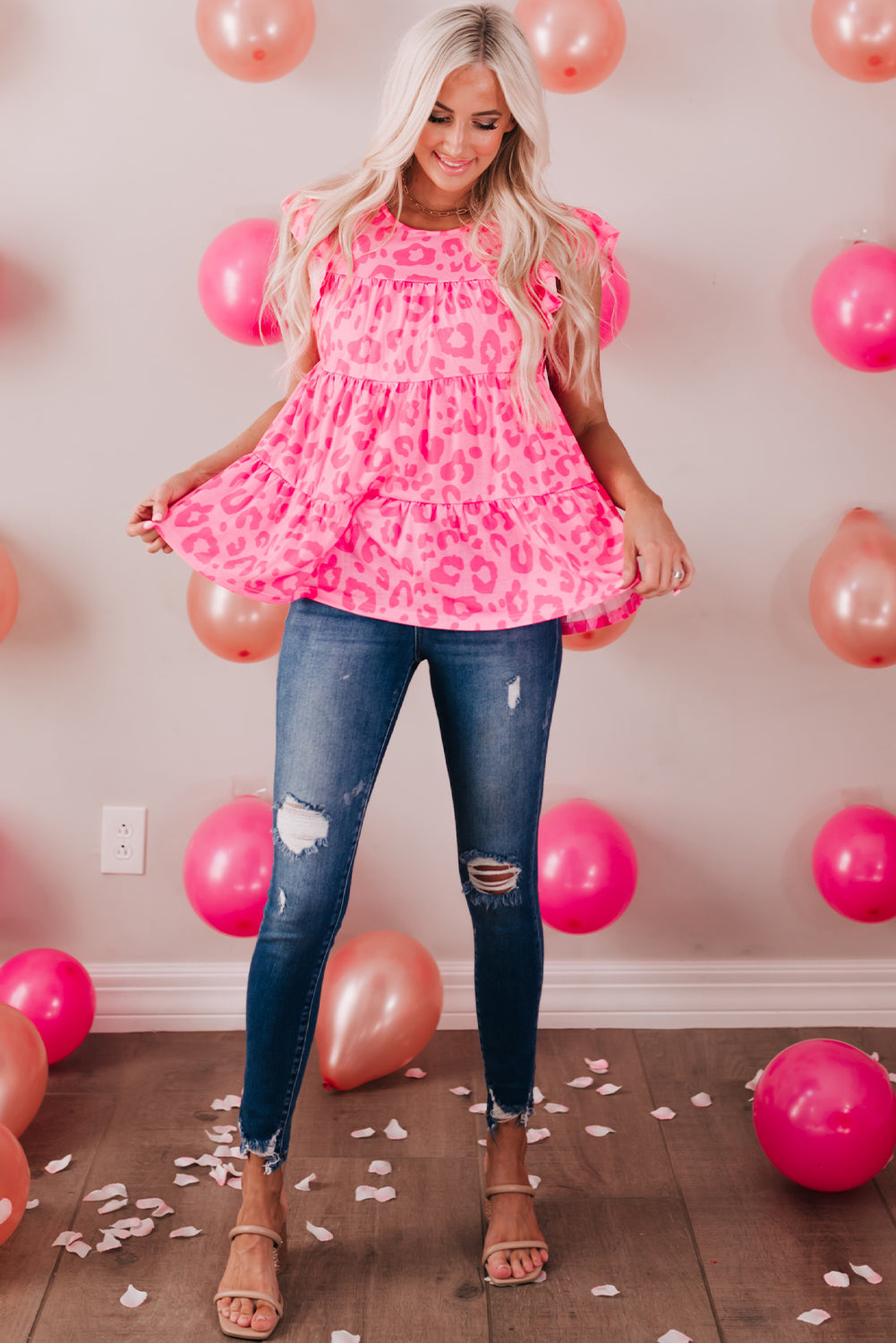 Hot Pink Leopard Tiered Top