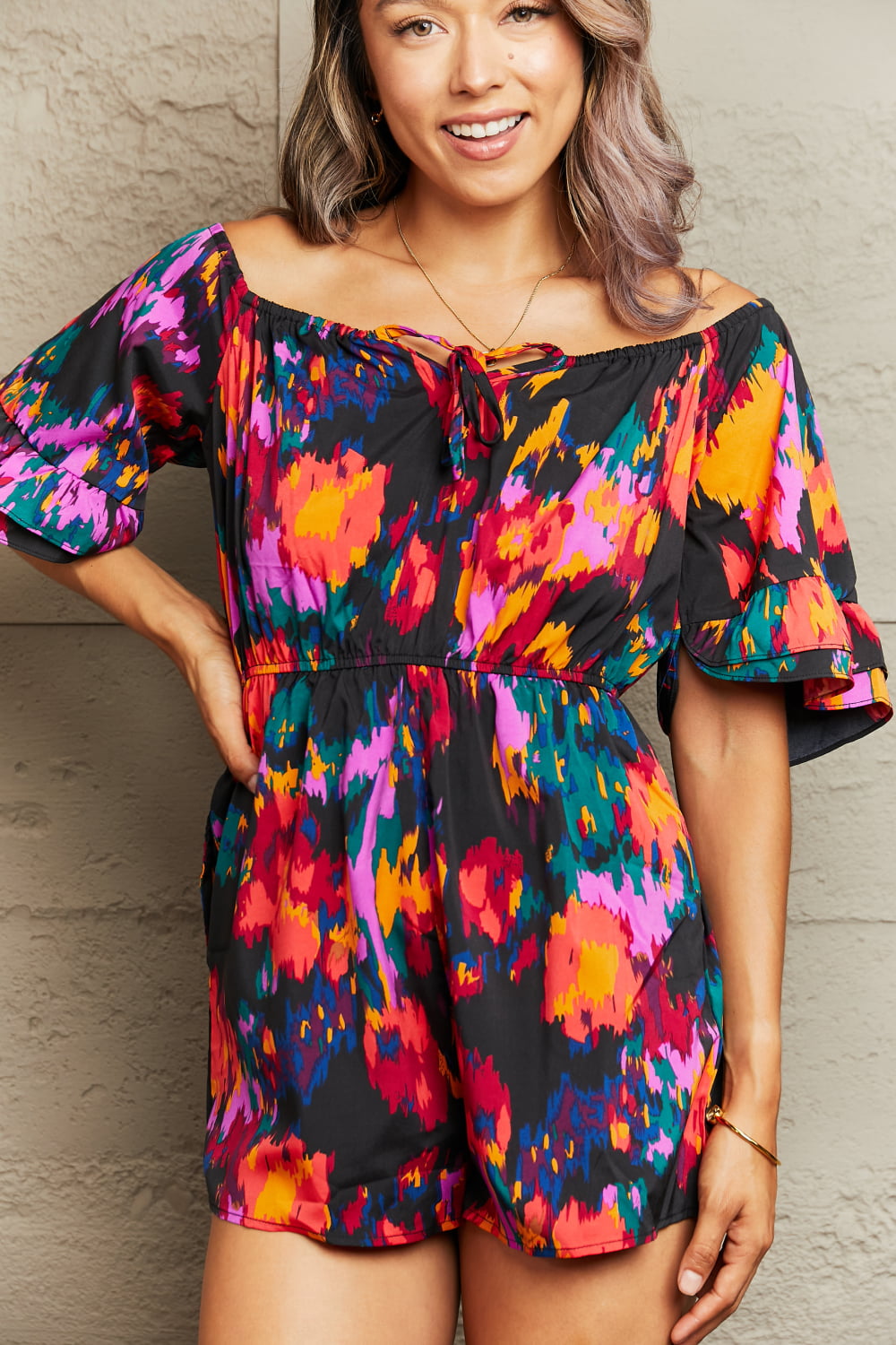 Floral Flounce Sleeve Romper