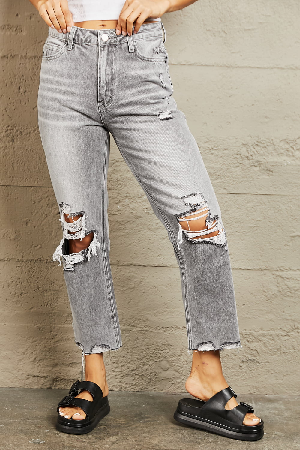 Carter High Waisted Cropped Straight Jeans | Bayeas