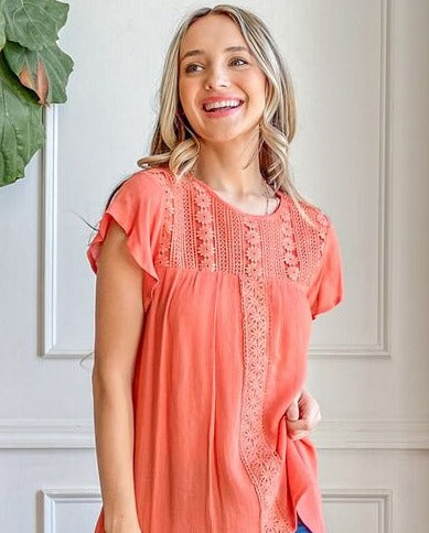 Lace Ruffle Short Sleeve Blouse