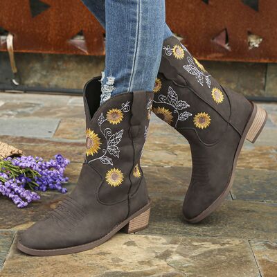 Sunflower Embroidered Boots