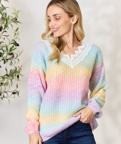 Rainbow Gradient Crochet Sweater