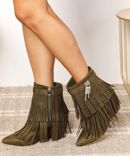 Legend Tassel Wedge Booties | Olive