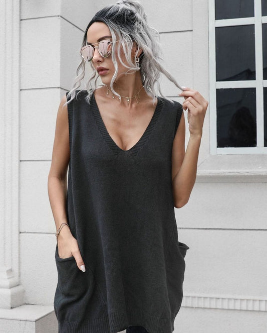 Charcoal Sleeveless Sweater Vest