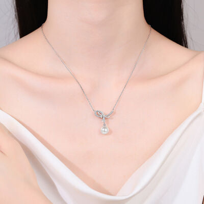 Natural Pearl Moissanite Sterling Silver Necklace