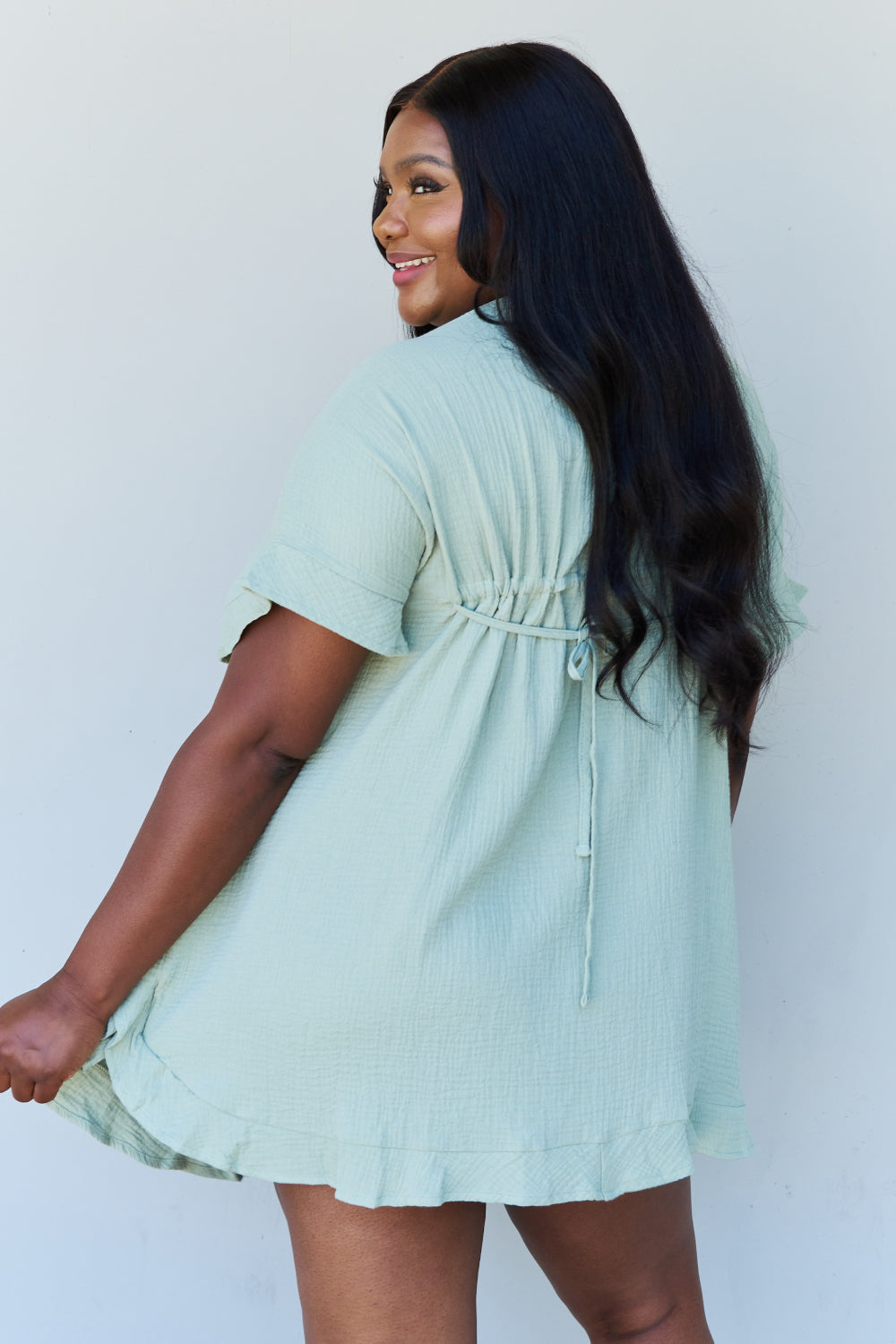 Out Of Time Ruffle Hem Dress | Light Sage