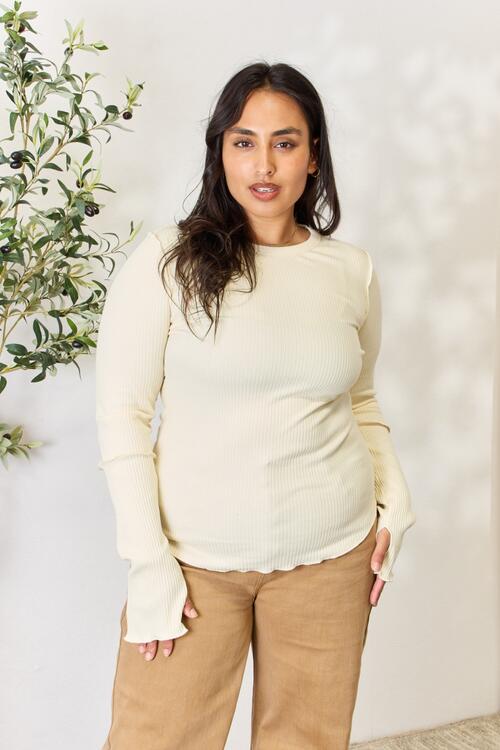 Vanilla Cream Ribbed Long Sleeve Top