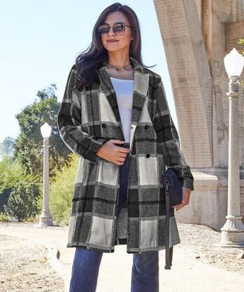 Into Plaid Button Up Lapel Collar Coat