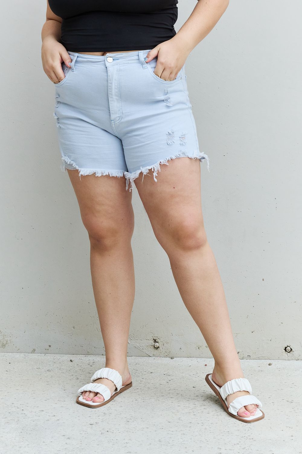 Katie High Waisted Distressed Shorts | Risen