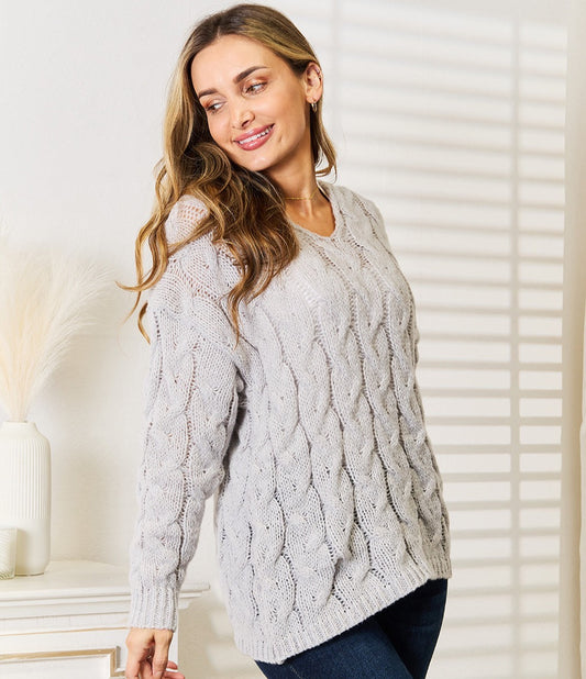 Vini Vidi Cable-Knit Hooded Sweater