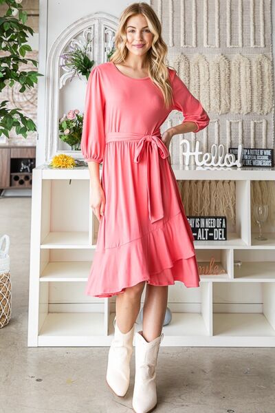 Coral Ruffle Hem Dress