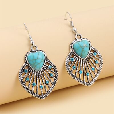 Turquoise Rhinestone Heart & Leaf Earrings