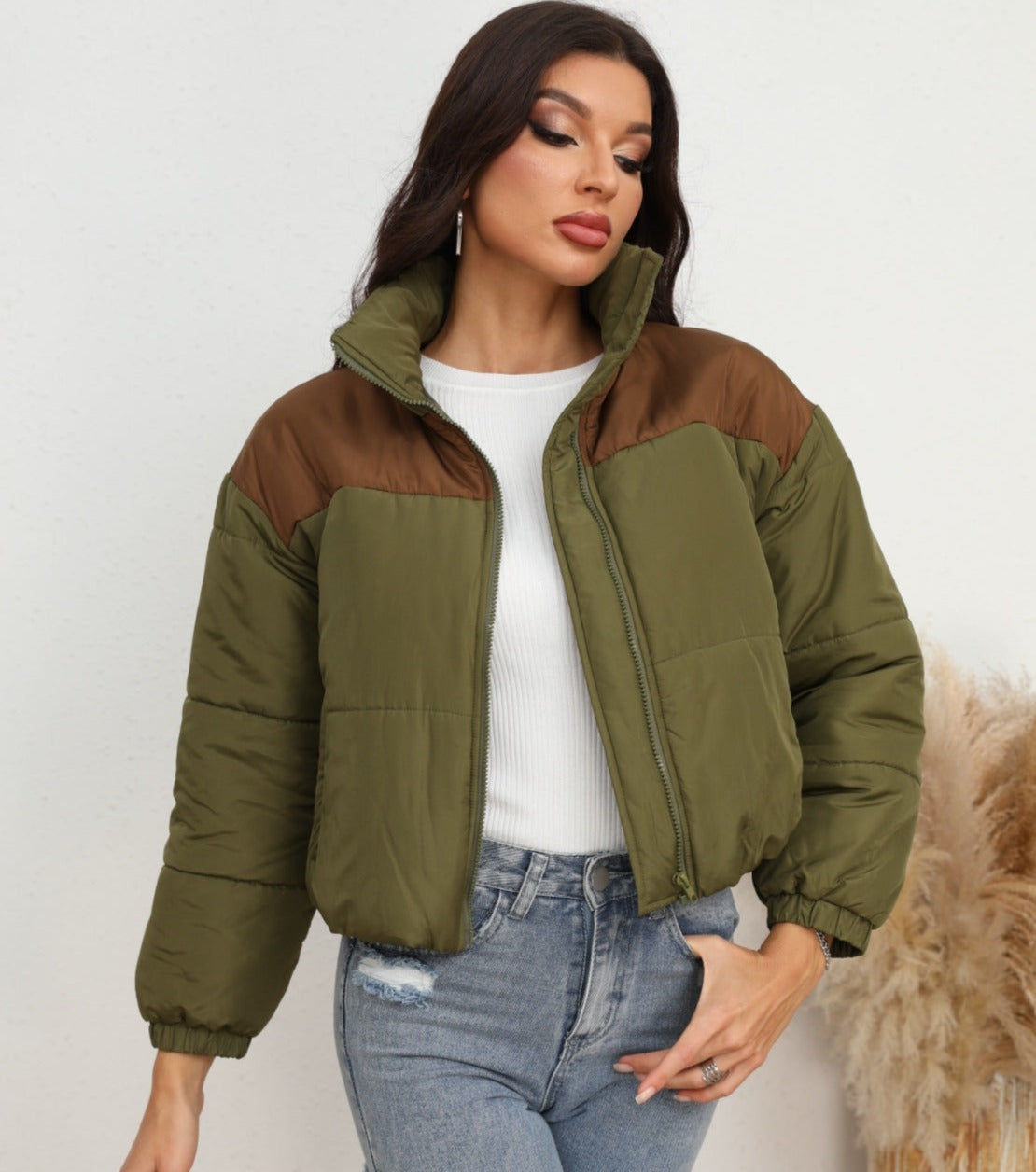 Tina Two-Tone Zip-Up Puffer Jacket