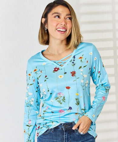 Floral Crisscross Long Sleeve Top