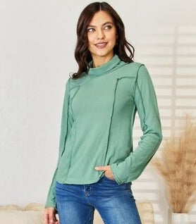 Exposed Seam Long Sleeve Knit Top