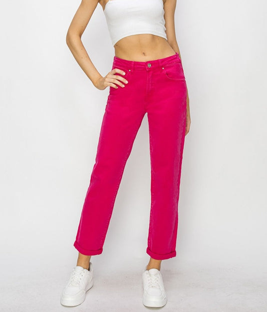 Hot Pink High-Waist Straight Jeans | Risen