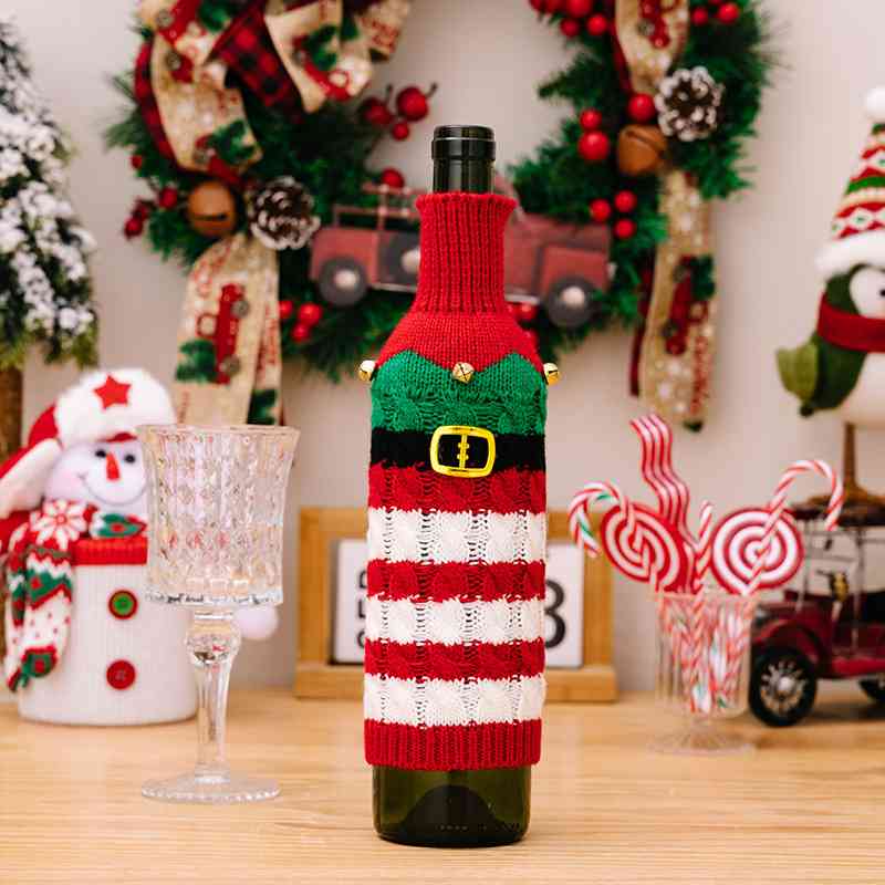 Christmas Cable-Knit Wine Bottle Covers | Set