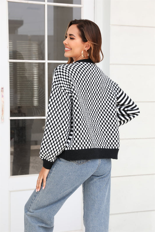 Get to It Striped & Plaid Contrast Cardigan