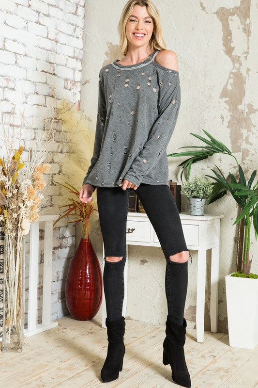 Rocker Heavily Distressed Top - Bella Lia Boutique