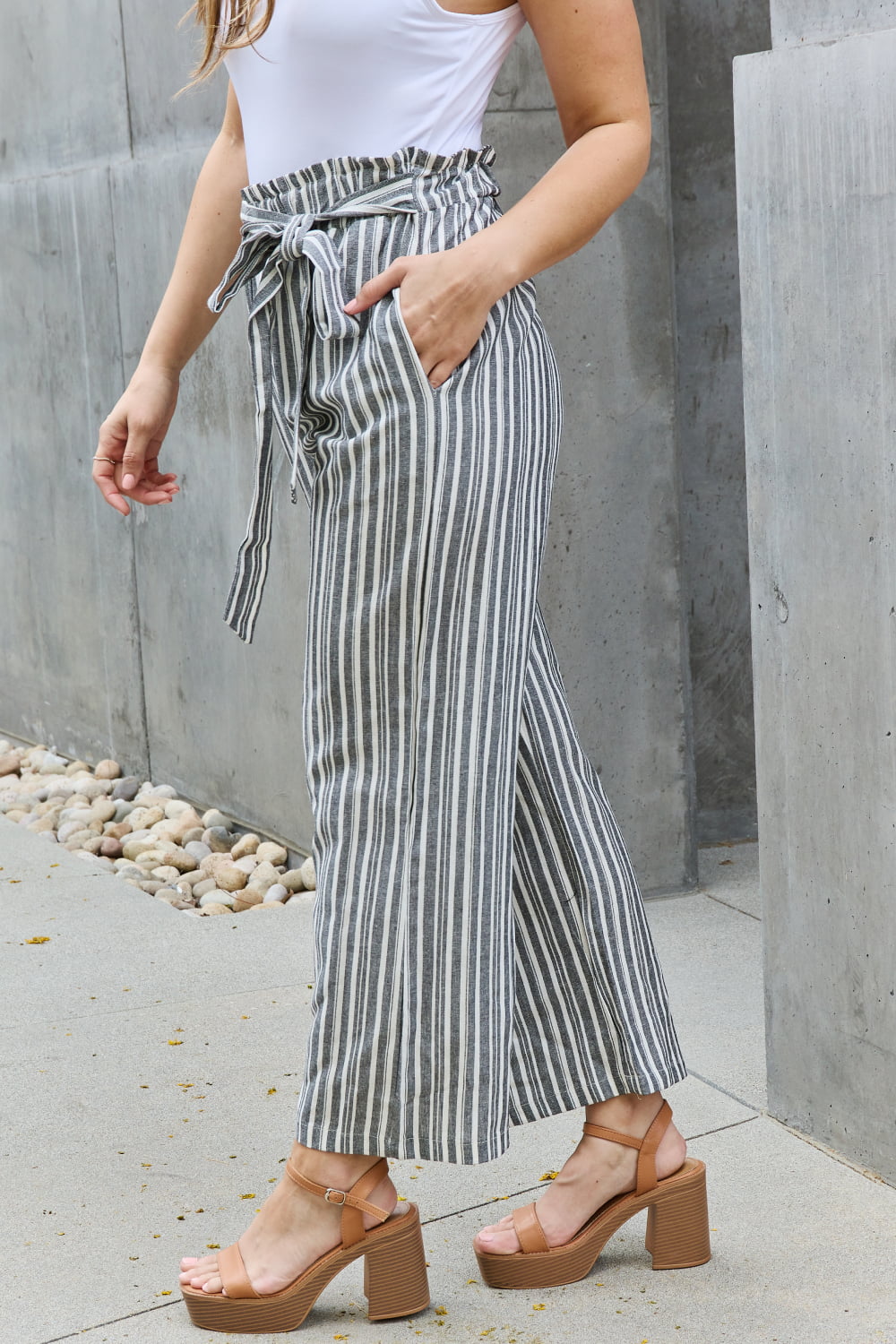 Find Your Path Paperbag Striped Culotte Pants