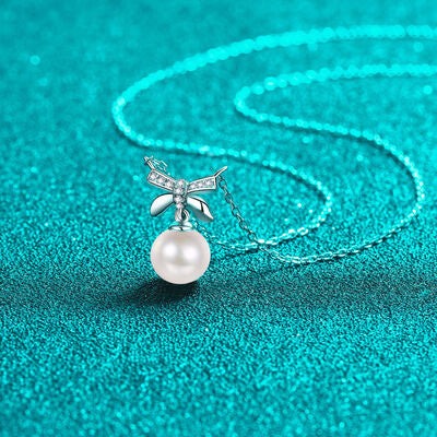 Natural Pearl Moissanite Sterling Silver Necklace