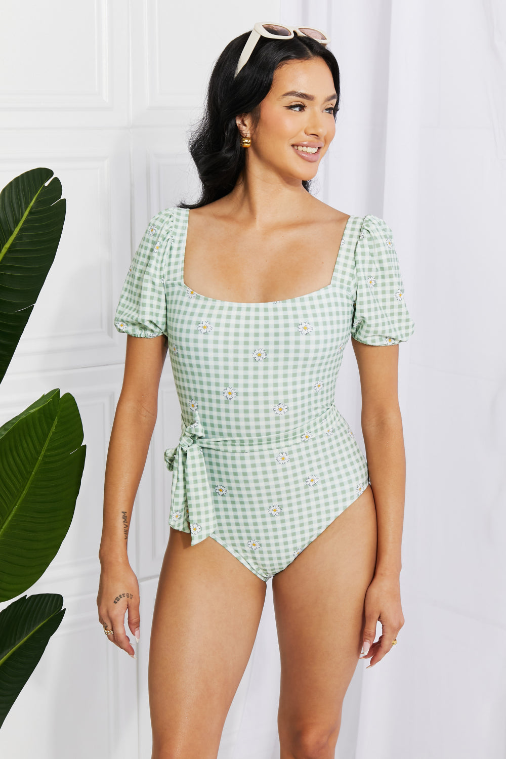 Salty Air Puff Sleeve One-Piece Swimsuit | Sage