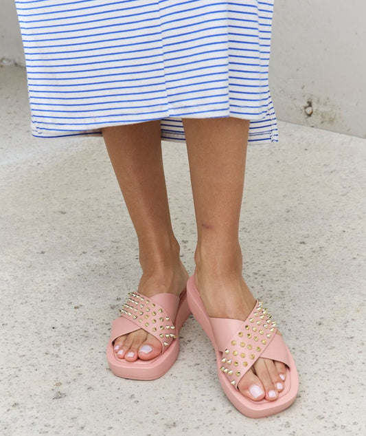 Quinn Studded Cross Strap Sandals | Blush