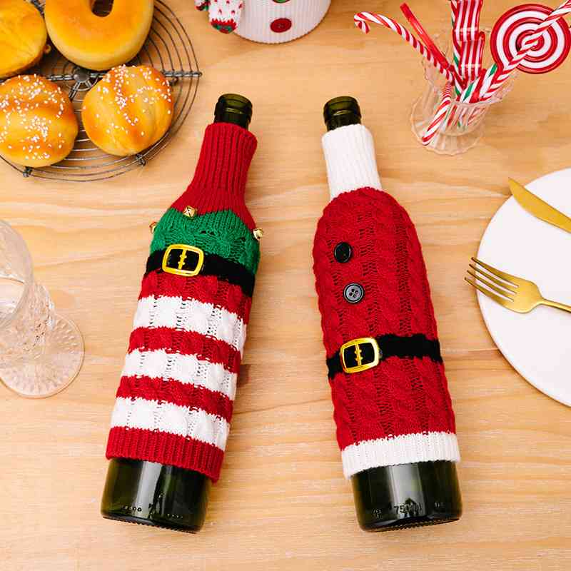 Christmas Cable-Knit Wine Bottle Covers | Set