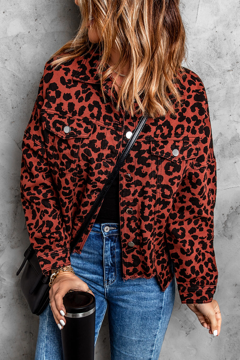 Leopard Raw Hem Jacket