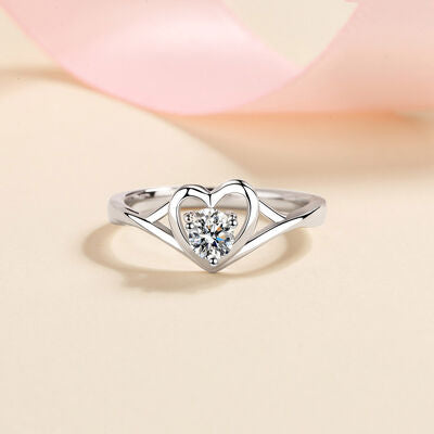 Moissanite Heart Sterling Silver Ring