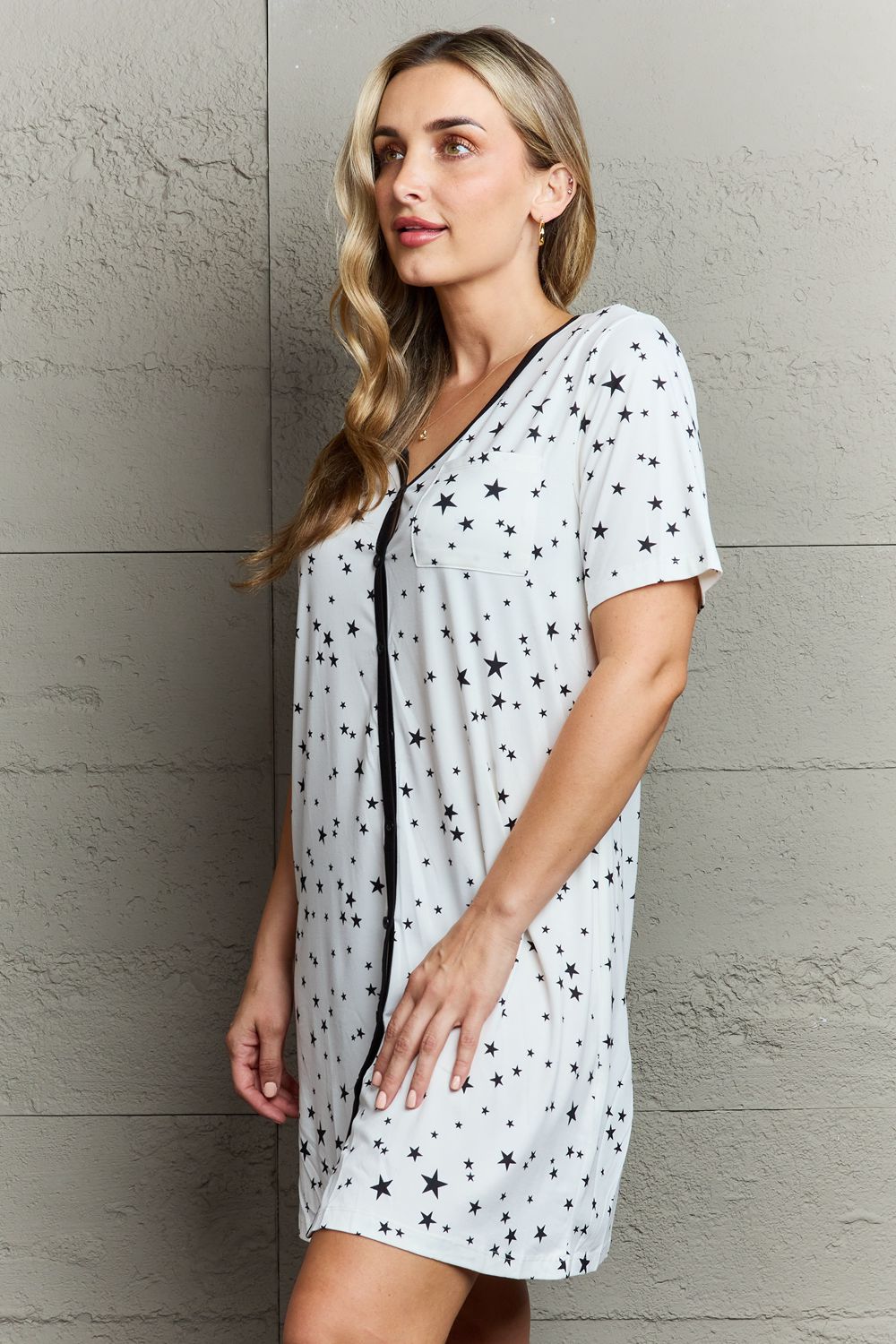 Quilted Quivers Button Down Sleepwear Dress