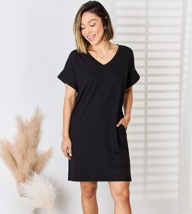 Rolled V-Neck Dress