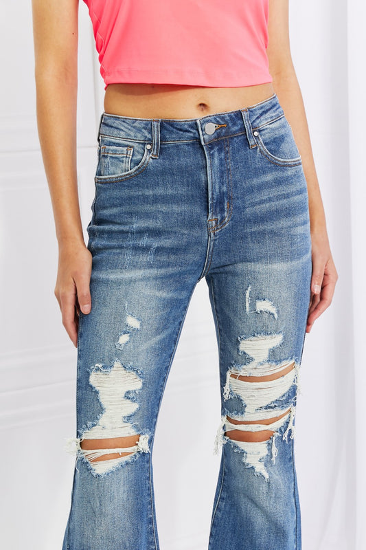 Hazel High Rise Distressed Flare Jeans | Risen