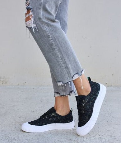 Sequin Lace-Up Platform Sneakers