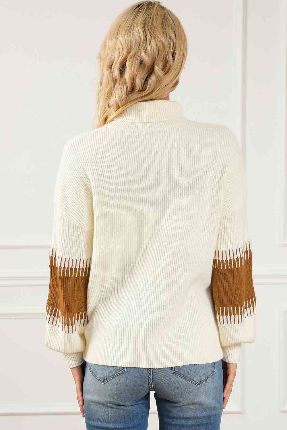 Caramel Cream Contrast Turtleneck Sweater