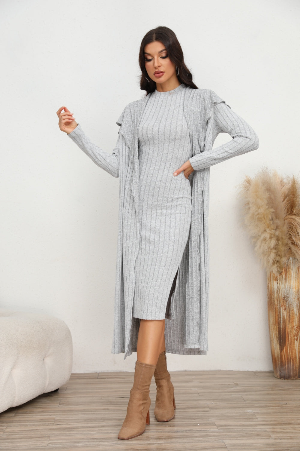 Gray Skies Dress & Longline Cardigan Outfit
