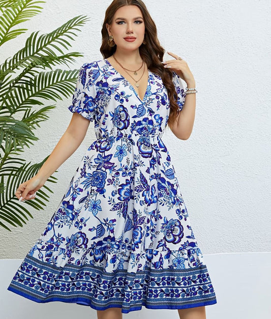 Floral Flounce Surplice Dress | Curvy