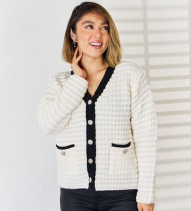 Clean Slate Contrast Button-Up Cardigan