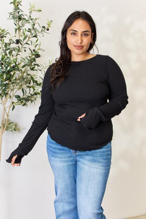 Back to the Basics Ribbed Long Sleeve Top | Black