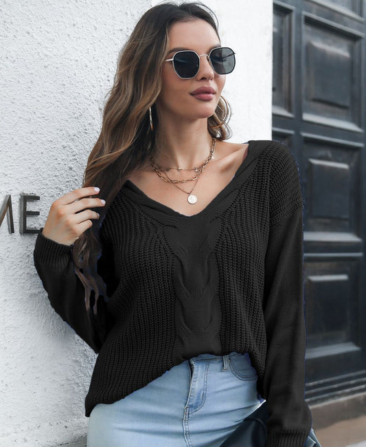 New Jersey Cable-Knit V-Neck Sweater