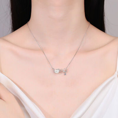 Natural Pearl Moissanite Sterling Silver Necklace