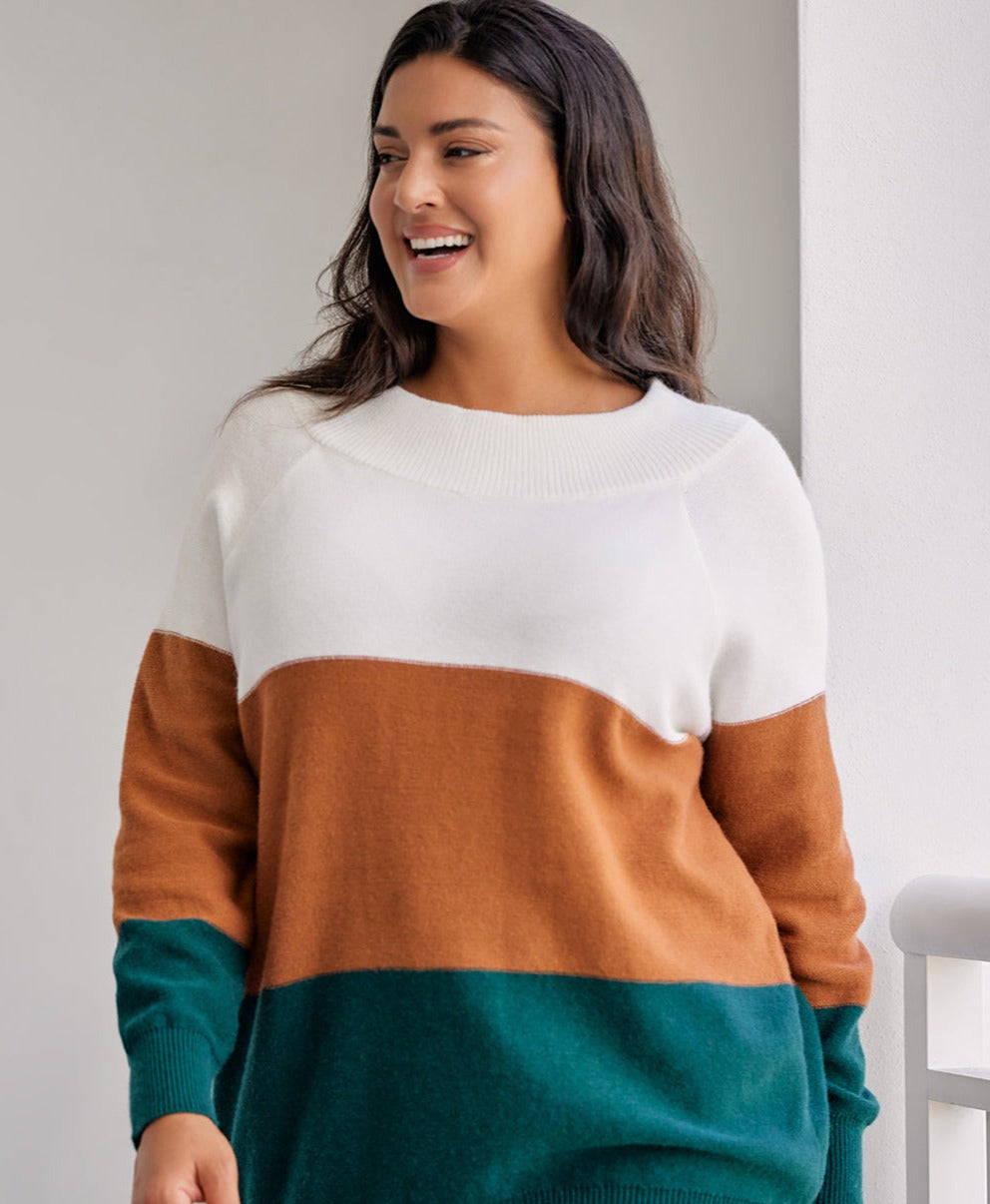 Caramel Color Block Sweater | Curvy