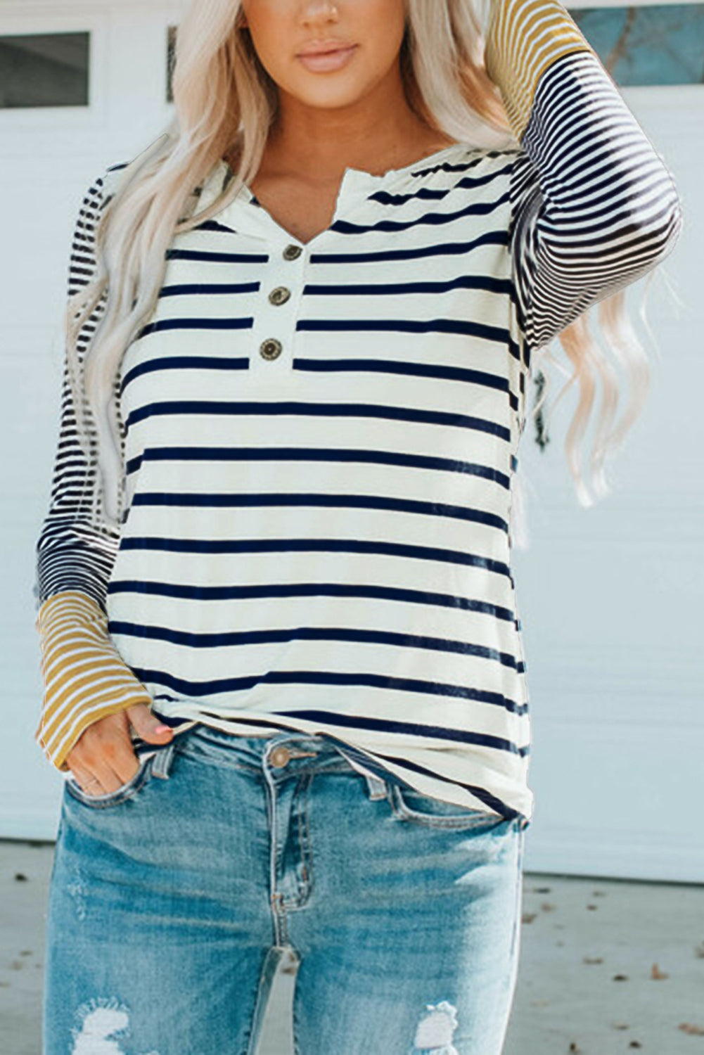 Pushing Stripes Buttoned Top