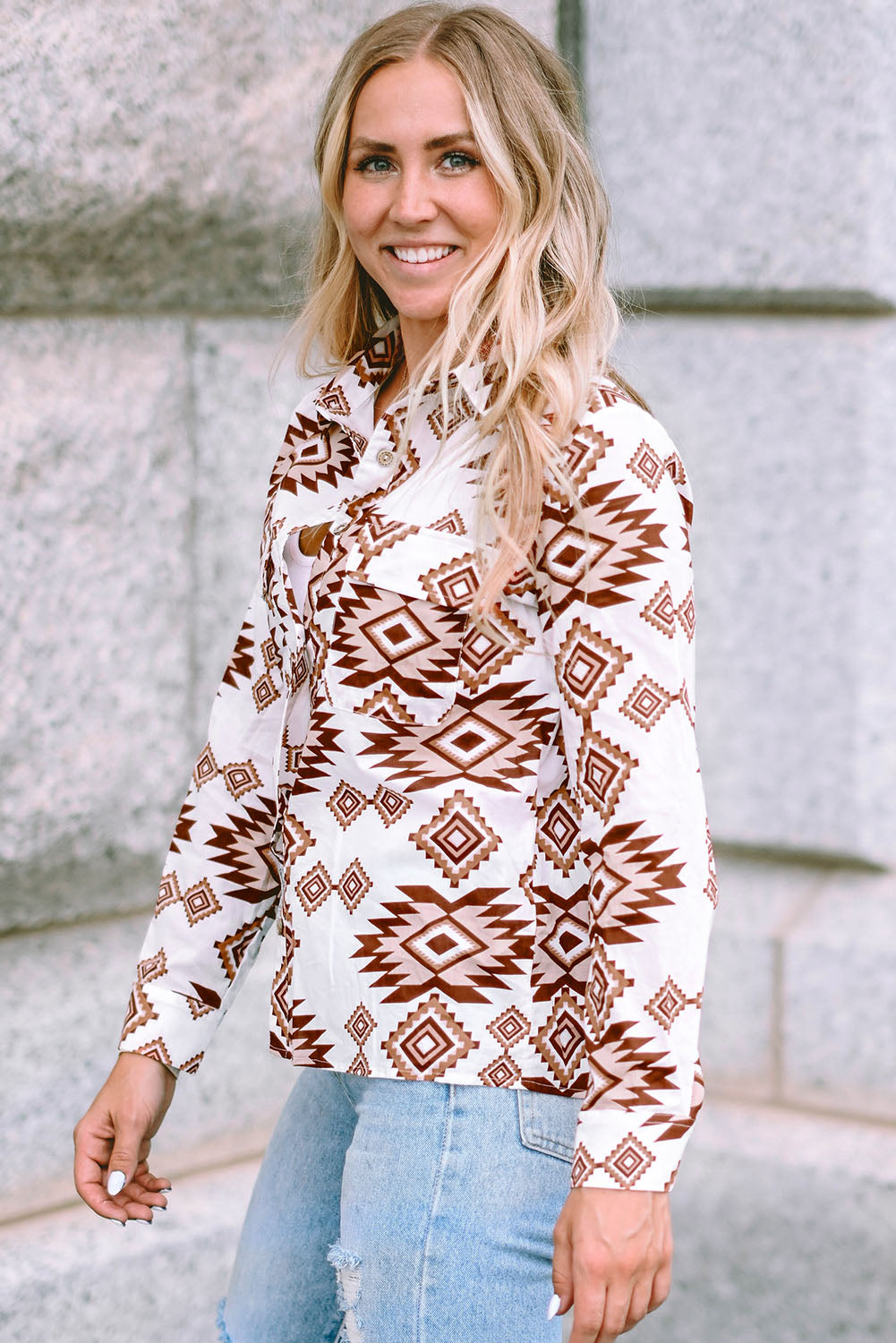 Aztec Collared Buttoned Top