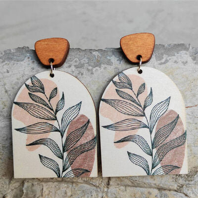 Geometrical Wooden Drop Earrings