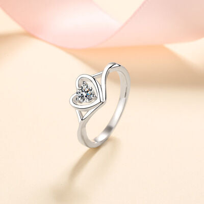 Moissanite Heart Sterling Silver Ring